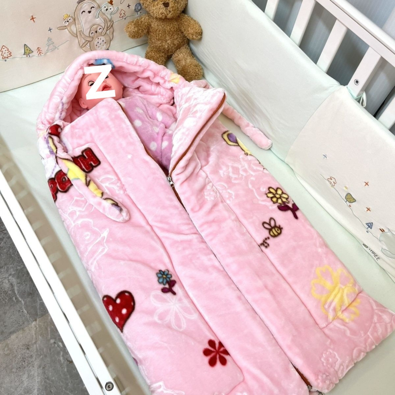 Kolm kihti kihiline beebi magamiskott kašmiiri täidisega ja kahekülgse veluurvoodriga, valmistatud 100% puuvillast