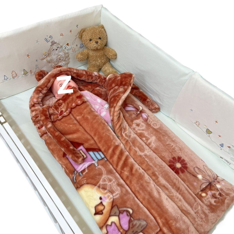 Kolm kihti kihiline beebi magamiskott kašmiiri täidisega ja kahekülgse veluurvoodriga, valmistatud 100% puuvillast