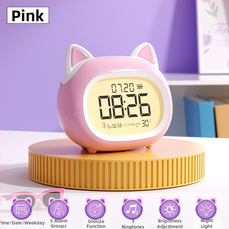 Laste äratuskell – mitmekülgne äratuskell lastele, nutikas meeldetuletus, öövalgus, lauakell, armas disain (Toide: Patarei; Veekindlus: Jah; Näidiku tüüp: Muu; Stiil: Armas)