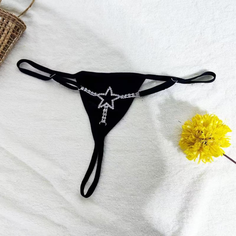 Tanga bikini s kapkovitim oblikom, zelenim kristalima i lančanim dijelom za tijelo — proljeće 2025