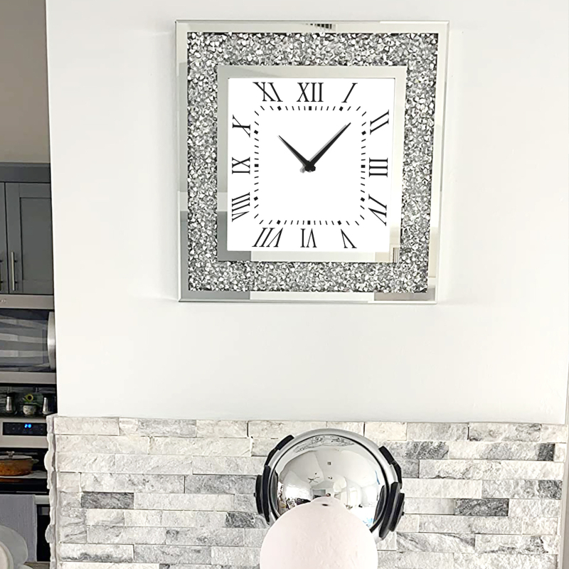 Seinakell, vaikne liikumine, ümmargune klaasist korpus, PVC numbrid, patareitoide, dekoratiivne peegel ja maailmaeg