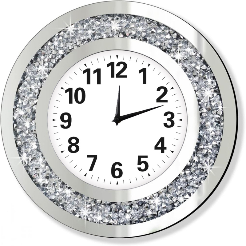 Seinakell, vaikne liikumine, ümmargune klaasist korpus, PVC numbrid, patareitoide, dekoratiivne peegel ja maailmaeg