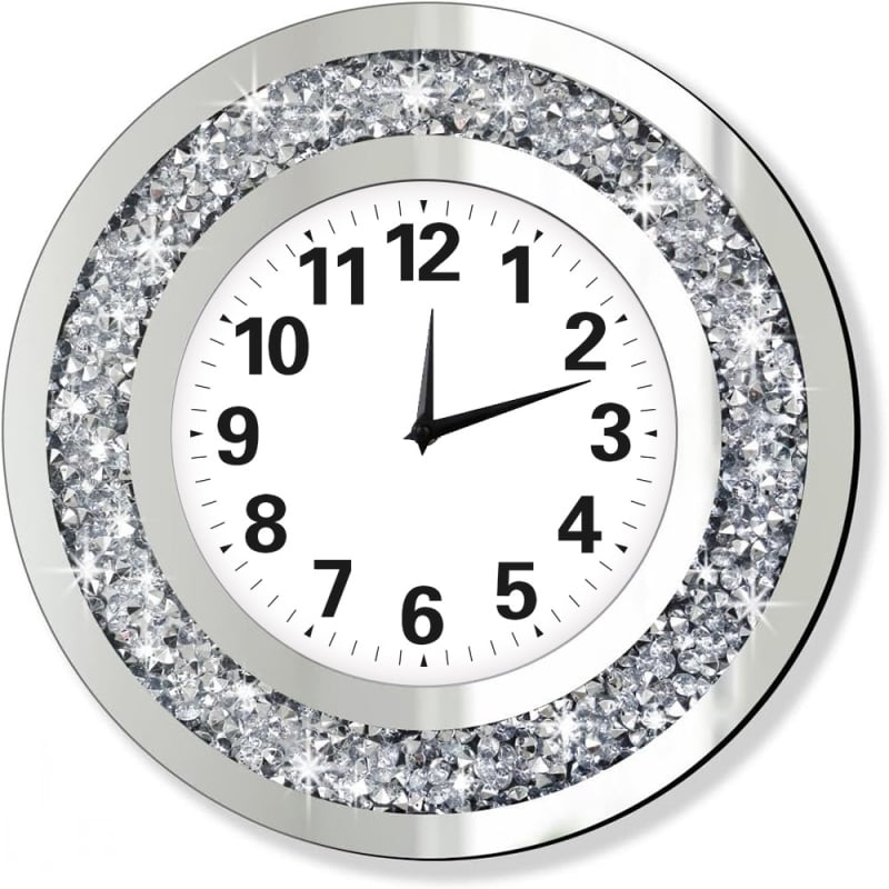 Seinakell, vaikne liikumine, ümmargune klaasist korpus, PVC numbrid, patareitoide, dekoratiivne peegel ja maailmaeg