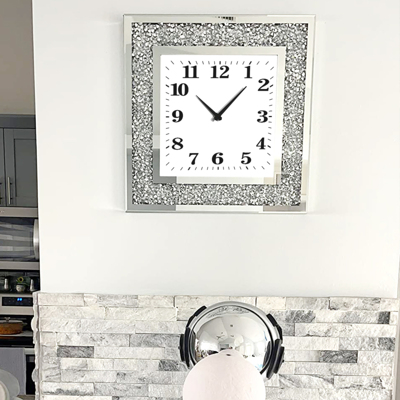 Seinakell, vaikne liikumine, ümmargune klaasist korpus, PVC numbrid, patareitoide, dekoratiivne peegel ja maailmaeg