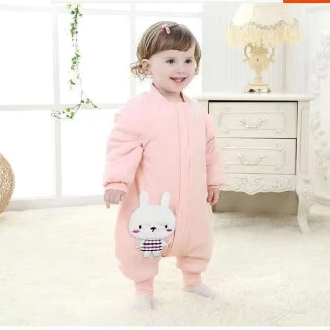 Laste karikatuuridega magamiskott-pijama, eemaldatavate varrukatega, 100% puuvill, paks sügisel-talvel, eraldi jalgadega, ühes tükis