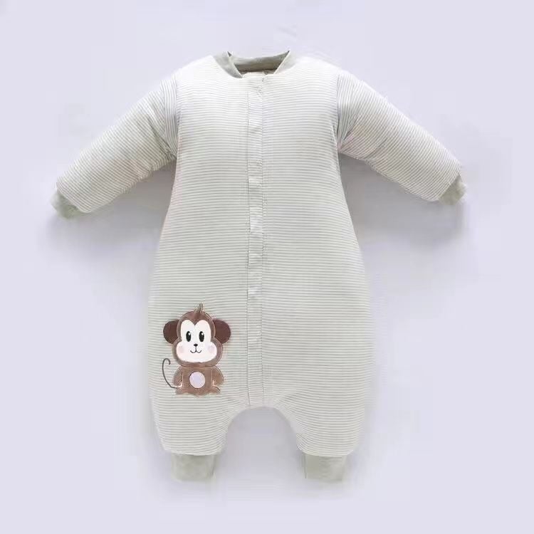 Laste karikatuuridega magamiskott-pijama, eemaldatavate varrukatega, 100% puuvill, paks sügisel-talvel, eraldi jalgadega, ühes tükis