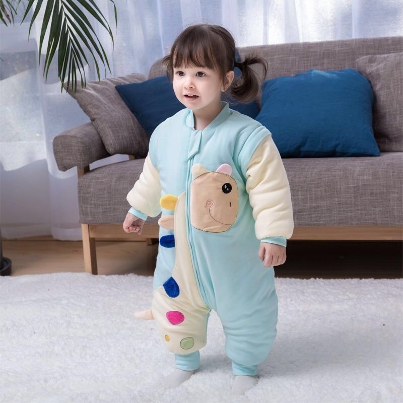 Laste karikatuuridega magamiskott-pijama, eemaldatavate varrukatega, 100% puuvill, paks sügisel-talvel, eraldi jalgadega, ühes tükis