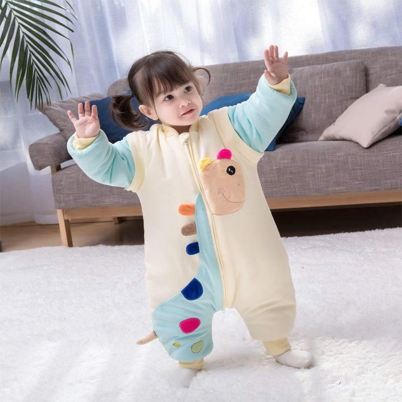 Laste karikatuuridega magamiskott-pijama, eemaldatavate varrukatega, 100% puuvill, paks sügisel-talvel, eraldi jalgadega, ühes tükis