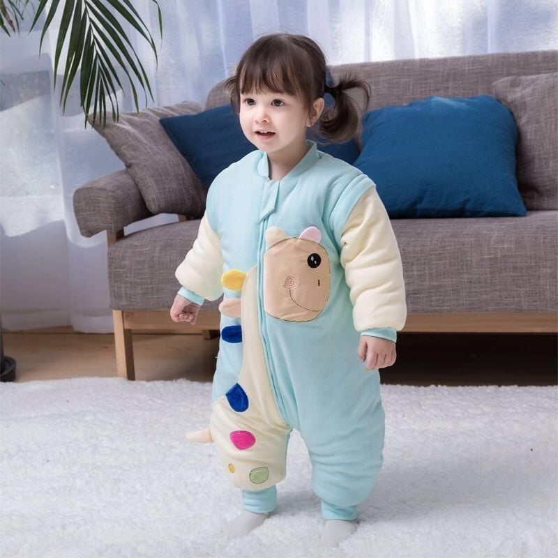 Laste karikatuuridega magamiskott-pijama, eemaldatavate varrukatega, 100% puuvill, paks sügisel-talvel, eraldi jalgadega, ühes tükis