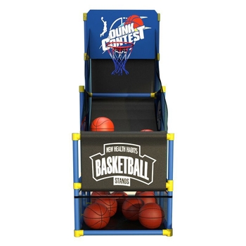 Παιδικό στηριγμα μπάσκετ με μηχανή προπόνησης σουτ, κατάλληλη για εξωτερικούς και εσωτερικούς χώρους, ρυθμιζόμενο ύψος, περιλαμβάνει στεφάνι, δίχτυ και πίνακα πίσω