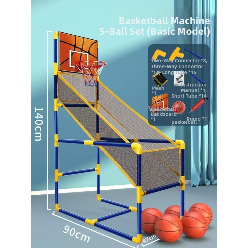 Παιδικό στηριγμα μπάσκετ με μηχανή προπόνησης σουτ, κατάλληλη για εξωτερικούς και εσωτερικούς χώρους, ρυθμιζόμενο ύψος, περιλαμβάνει στεφάνι, δίχτυ και πίνακα πίσω