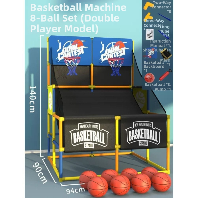 Παιδικό στηριγμα μπάσκετ με μηχανή προπόνησης σουτ, κατάλληλη για εξωτερικούς και εσωτερικούς χώρους, ρυθμιζόμενο ύψος, περιλαμβάνει στεφάνι, δίχτυ και πίνακα πίσω