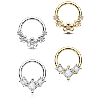 Nose ring od nehrđajućeg čelika u cvjetnom obliku s ugrađenim kubičnim cirkonijem, 18K pozlata