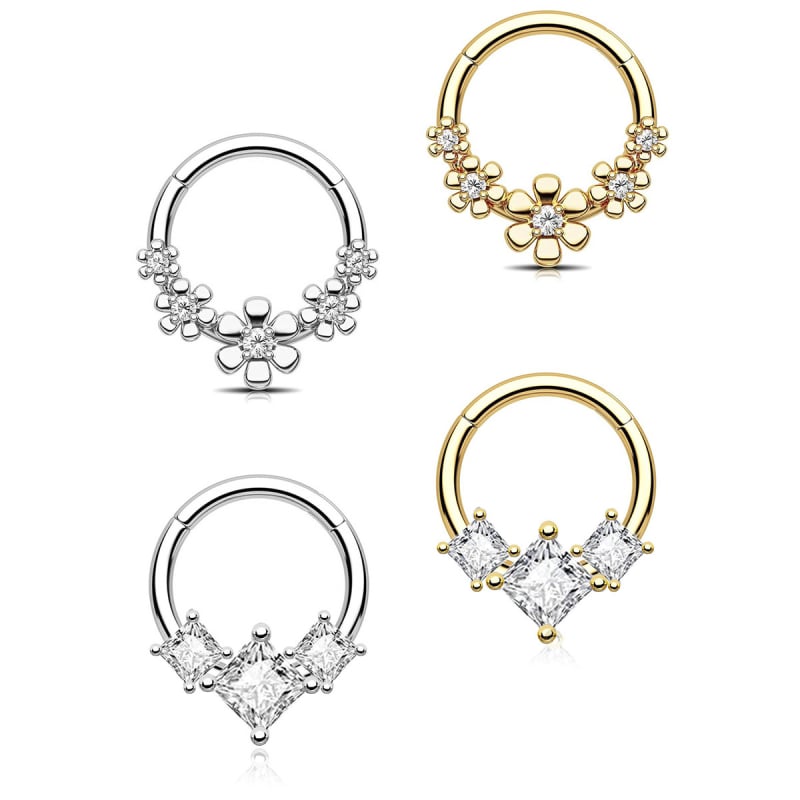 Nose ring od nehrđajućeg čelika u cvjetnom obliku s ugrađenim kubičnim cirkonijem, 18K pozlata
