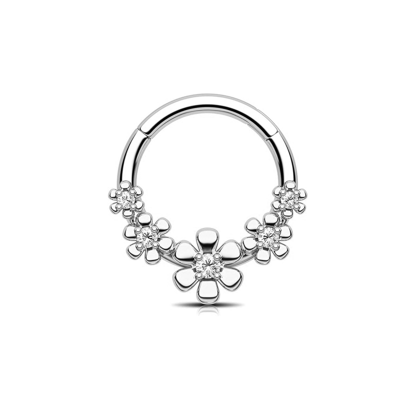 Nose ring od nehrđajućeg čelika u cvjetnom obliku s ugrađenim kubičnim cirkonijem, 18K pozlata