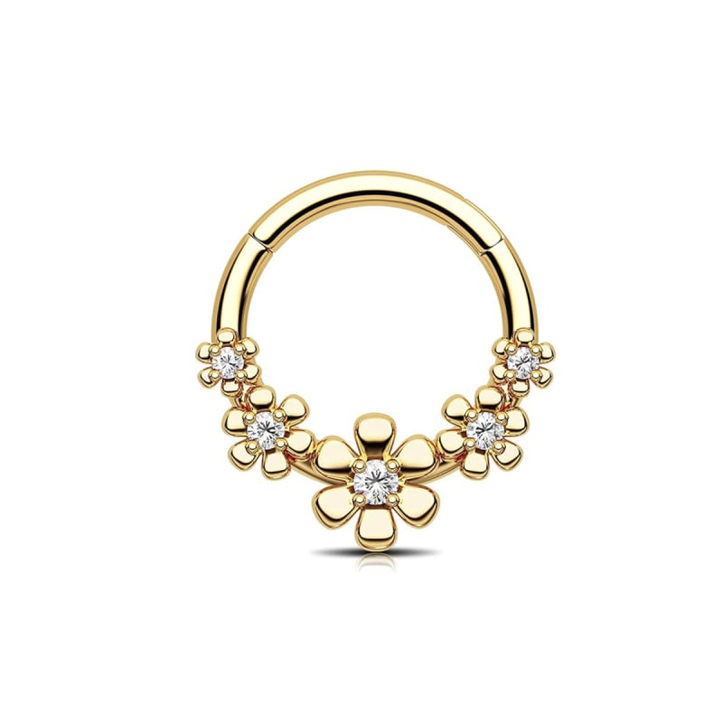 Nose ring od nehrđajućeg čelika u cvjetnom obliku s ugrađenim kubičnim cirkonijem, 18K pozlata