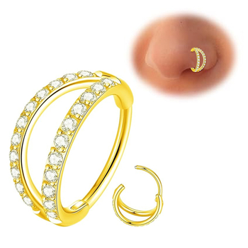 Prsten za tijelo za piercing — titanijeva legura, geometrijski dizajn, mikro cirkonij ugradnja, dvostruko kamenje