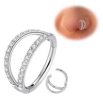 Prsten za tijelo za piercing — titanijeva legura, geometrijski dizajn, mikro cirkonij ugradnja, dvostruko kamenje