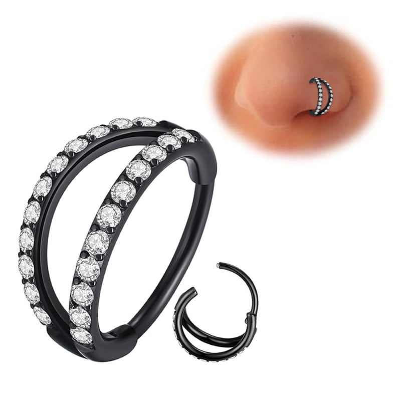Prsten za tijelo za piercing — titanijeva legura, geometrijski dizajn, mikro cirkonij ugradnja, dvostruko kamenje