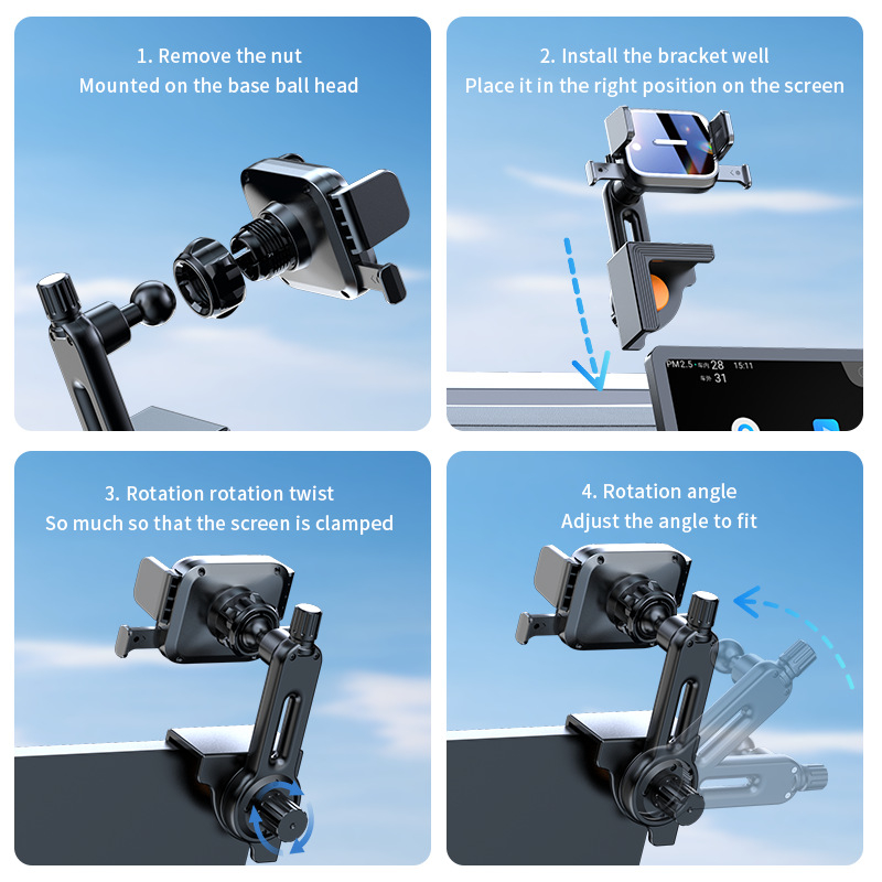 Auto telefonihoidik keskekraani jaoks – universaalne, Snap-on paigaldus, ühe kliki lukustus, horisontaalne ja vertikaalne asend, kohandamine saadaval