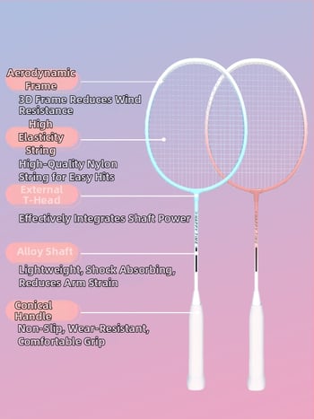 Badminton set raketa (2 rakete), lagani okvir od aluminijskog legura, težina 95–100 g, direktan udarac, za početnike i juniore