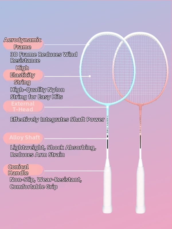 Badminton set raketa (2 rakete), lagani okvir od aluminijskog legura, težina 95–100 g, direktan udarac, za početnike i juniore