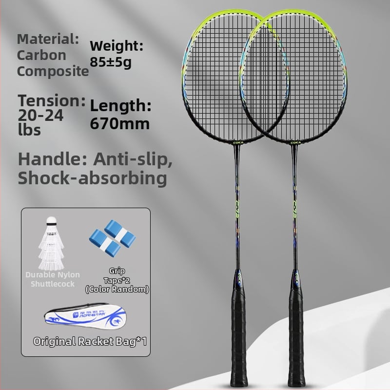 Badminton set raketa (2 rakete), lagani okvir od aluminijskog legura, težina 95–100 g, direktan udarac, za početnike i juniore