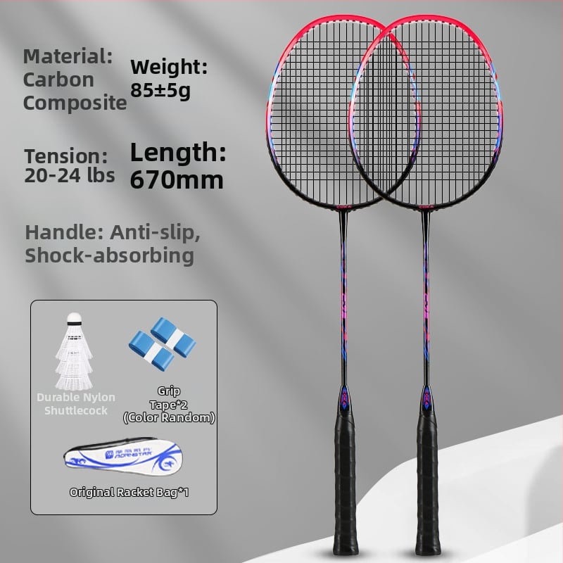Badminton set raketa (2 rakete), lagani okvir od aluminijskog legura, težina 95–100 g, direktan udarac, za početnike i juniore