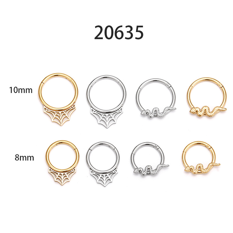 Nosni prsten s motivom paučine i zmije, nehrđajući čelik, ručna izrada, zatvoren prsten, unisex piercing nakit