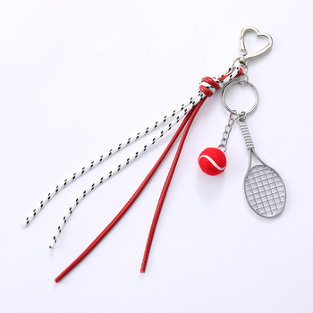 Auto atslēgu piekariņš no PU ādas ar vītņotu auklu, tenisa kulona dizains, grezns bagāžas aksesuārs, pavasaris 2025 izlase