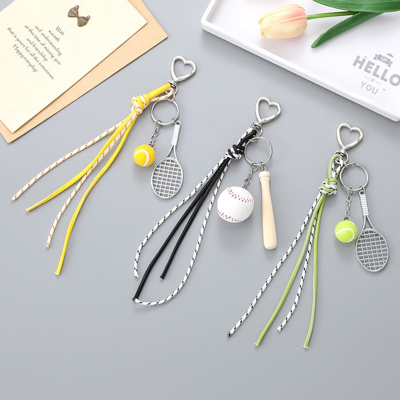 Auto atslēgu piekariņš no PU ādas ar vītņotu auklu, tenisa kulona dizains, grezns bagāžas aksesuārs, pavasaris 2025 izlase