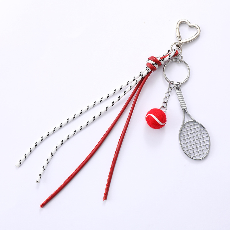 Auto atslēgu piekariņš no PU ādas ar vītņotu auklu, tenisa kulona dizains, grezns bagāžas aksesuārs, pavasaris 2025 izlase