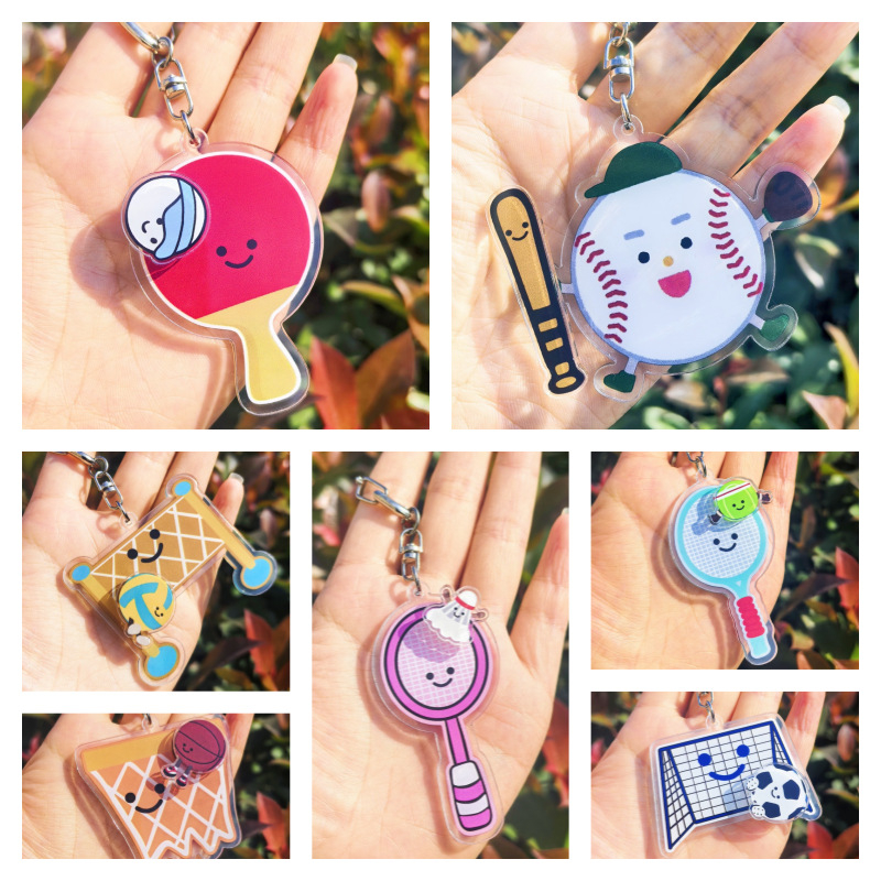 Privjesak za ključeve s okretajućom kuglom – akril, višestruki sportovi dizajn, moderan umjetnički stil, pogodan kao poslovni poklon