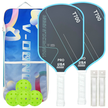 Pickleball komplekts ar 2 raketēm, 4 bumbām un 2 malu aizsargiem; Materiāls: T700 oglekļa šķiedra; Svars: 225 g; Zīmols: Burning Wings
