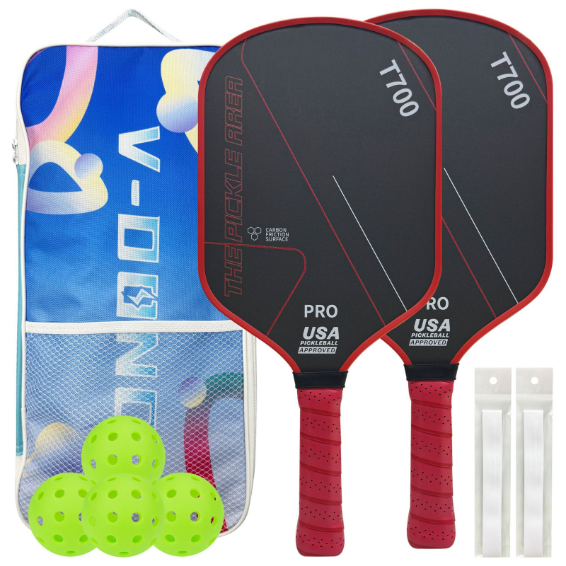 Pickleball komplekts ar 2 raketēm, 4 bumbām un 2 malu aizsargiem; Materiāls: T700 oglekļa šķiedra; Svars: 225 g; Zīmols: Burning Wings