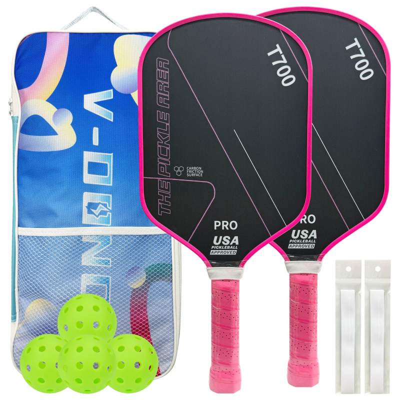 Pickleball komplekts ar 2 raketēm, 4 bumbām un 2 malu aizsargiem; Materiāls: T700 oglekļa šķiedra; Svars: 225 g; Zīmols: Burning Wings