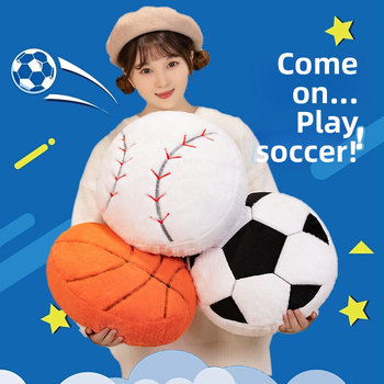 Pliša rotaļlieta ar sporta bumbām, vidukļa spilvens, PP kokvilnas pildījums, īss pūkains materiāls, parauga pielāgošana