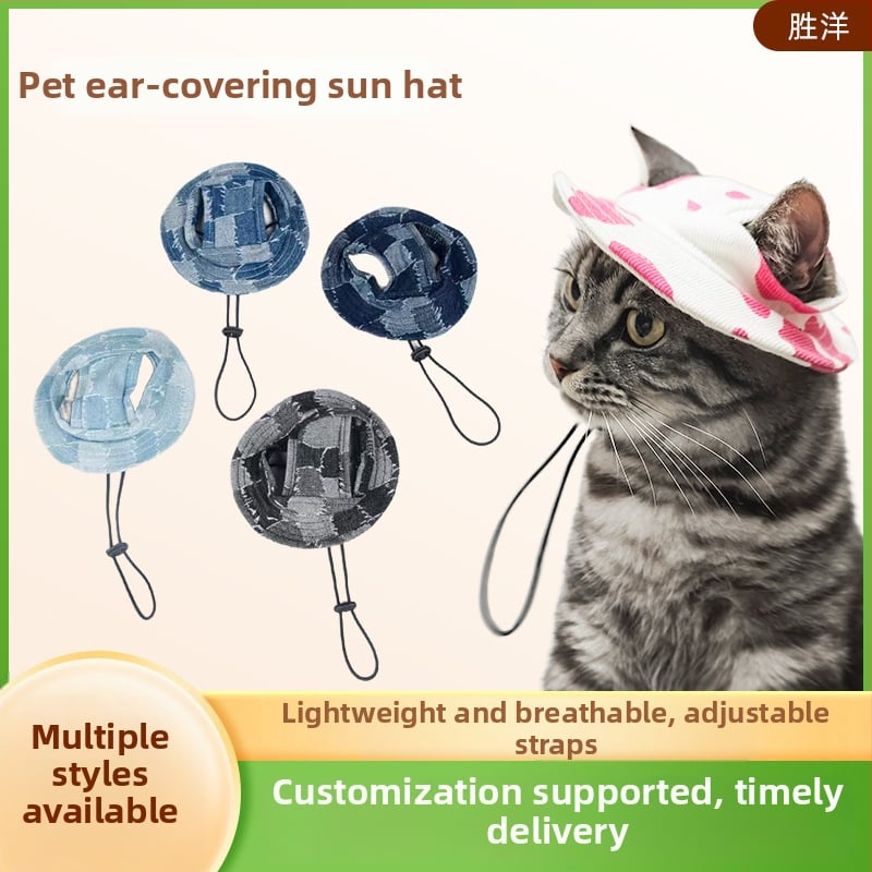 Saulės skrybėlė naminiams gyvūnėliams su ausų skylėmis — žvejo stilius, medvilnė, reljefas, pavasaris, laisvas