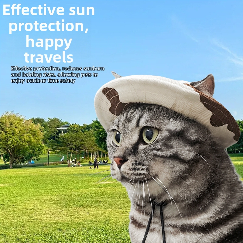 Šiltovka pre domáce zvieratá na slnko s dierkami na ušiach – rybársky štýl, bavlna, reliéf, jar, voľný štýl