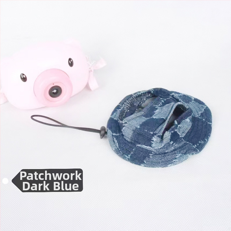 Saulės skrybėlė naminiams gyvūnėliams su ausų skylėmis — žvejo stilius, medvilnė, reljefas, pavasaris, laisvas