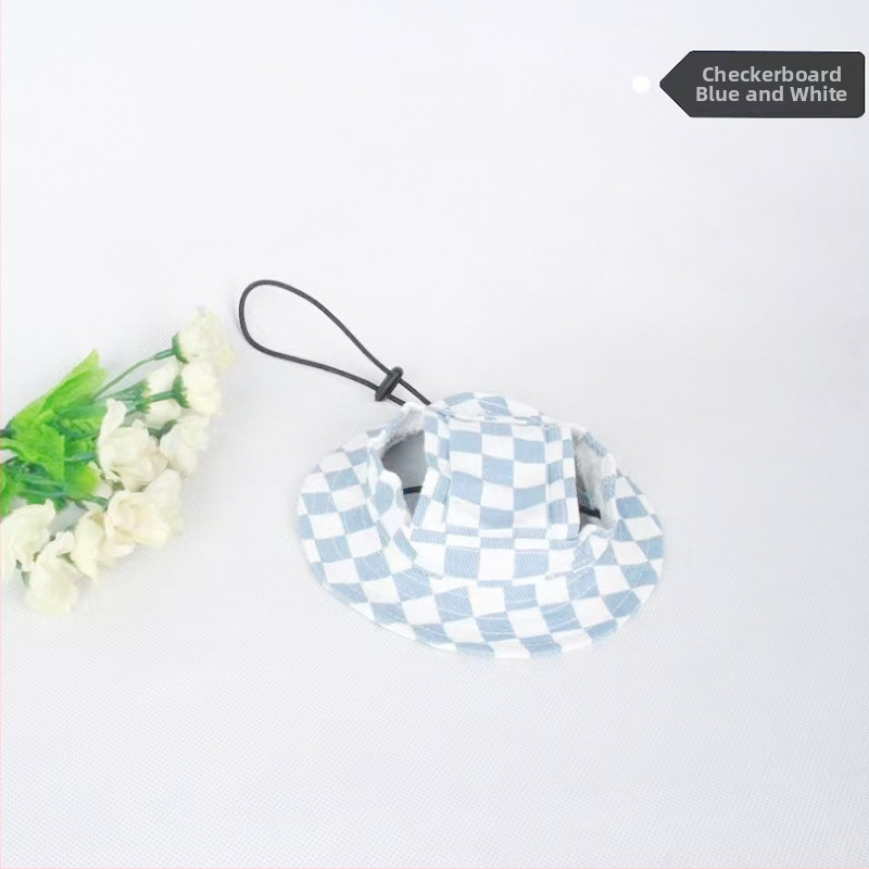 Saulės skrybėlė naminiams gyvūnėliams su ausų skylėmis — žvejo stilius, medvilnė, reljefas, pavasaris, laisvas