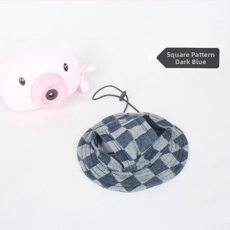 Saulės skrybėlė naminiams gyvūnėliams su ausų skylėmis — žvejo stilius, medvilnė, reljefas, pavasaris, laisvas