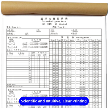 Basketbola tiesneša reģistrēšanas grāmatā - papīrs, komplekts 500 gab., rezultātu tabula, maiņas kartes un taktikas tabula