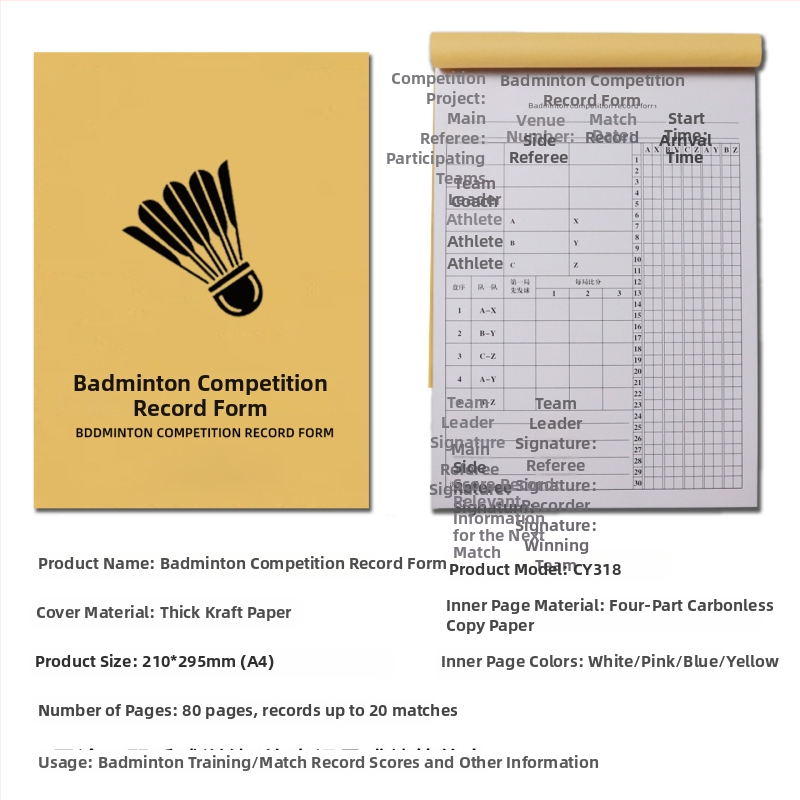 Basketbola tiesneša reģistrēšanas grāmatā - papīrs, komplekts 500 gab., rezultātu tabula, maiņas kartes un taktikas tabula