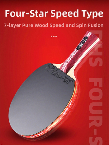 lauatennise raket DHS Red Double Happiness, 6-täheline R-tüüp, universaalne professionaalne, reverse glue kumm, Basswood plaat, sirge löök.