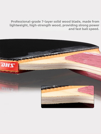 lauatennise raket DHS Red Double Happiness, 6-täheline R-tüüp, universaalne professionaalne, reverse glue kumm, Basswood plaat, sirge löök.