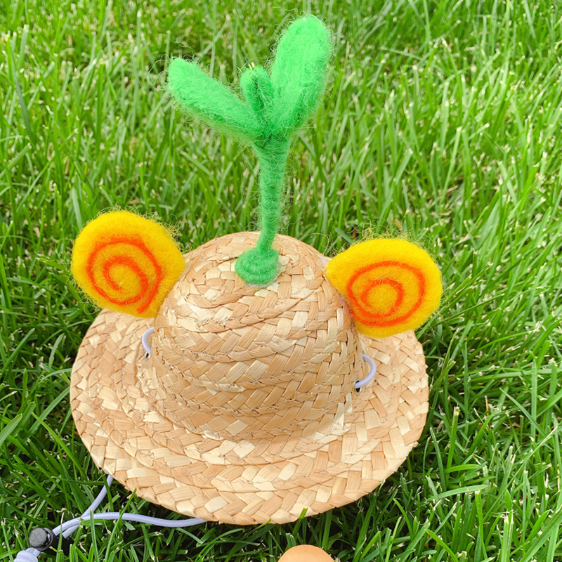 Rotacinė augintinio skrybėlė iš žolės su bambuko drugio motyvu, skirta šunims ir katėms - medžiaga: šilko gėlė, rudens sezonas, universalus naudojimas, raštas 69850