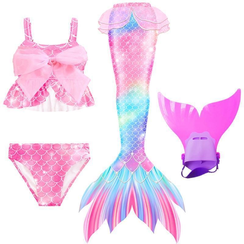 Costum de baie cu coadă de sirenă pentru fetițe, 6–8 ani, stil slip, țesătură nylon și Vinylon, căptușeală poliester