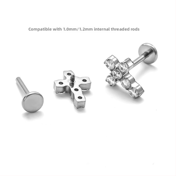 Kryžiaus formos auskarai iš titano lydinio, 5A cirkonio įklija, universalus dizainas, deimantinė apdaila