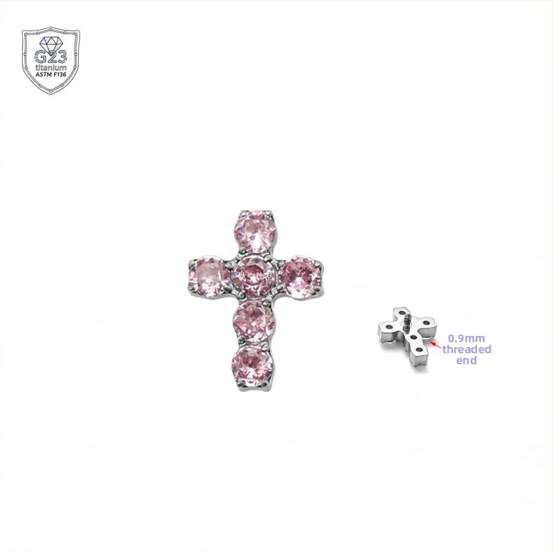 Kryžiaus formos auskarai iš titano lydinio, 5A cirkonio įklija, universalus dizainas, deimantinė apdaila